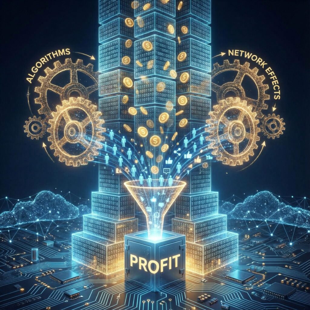 거대한 데이터와 금전으로 쌓인 디지털 플랫폼이 알고리즘 기어를 돌려 사용자의 활동을 수익으로 바꾸는