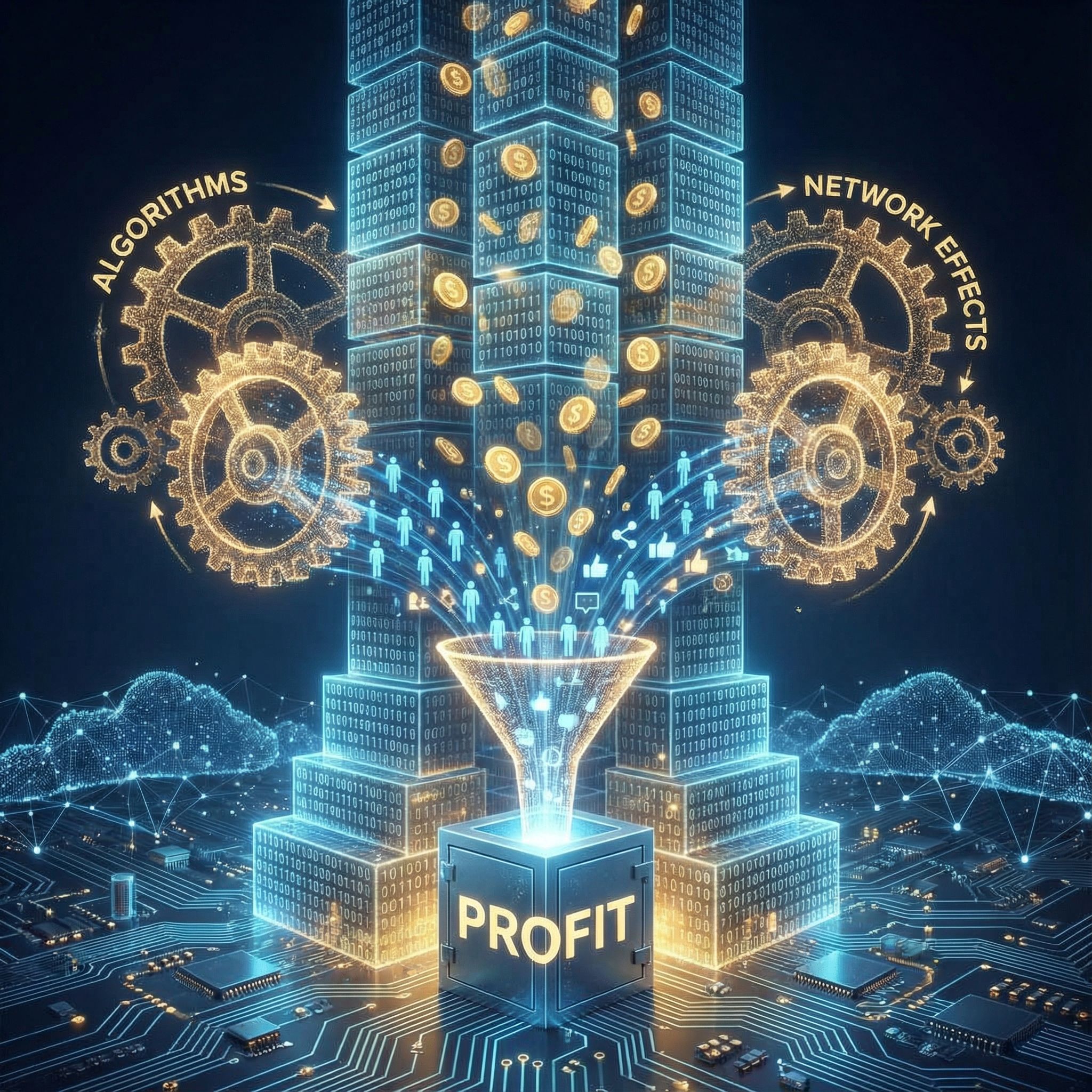 거대한 데이터와 금전으로 쌓인 디지털 플랫폼이 알고리즘 기어를 돌려 사용자의 활동을 수익으로 바꾸는