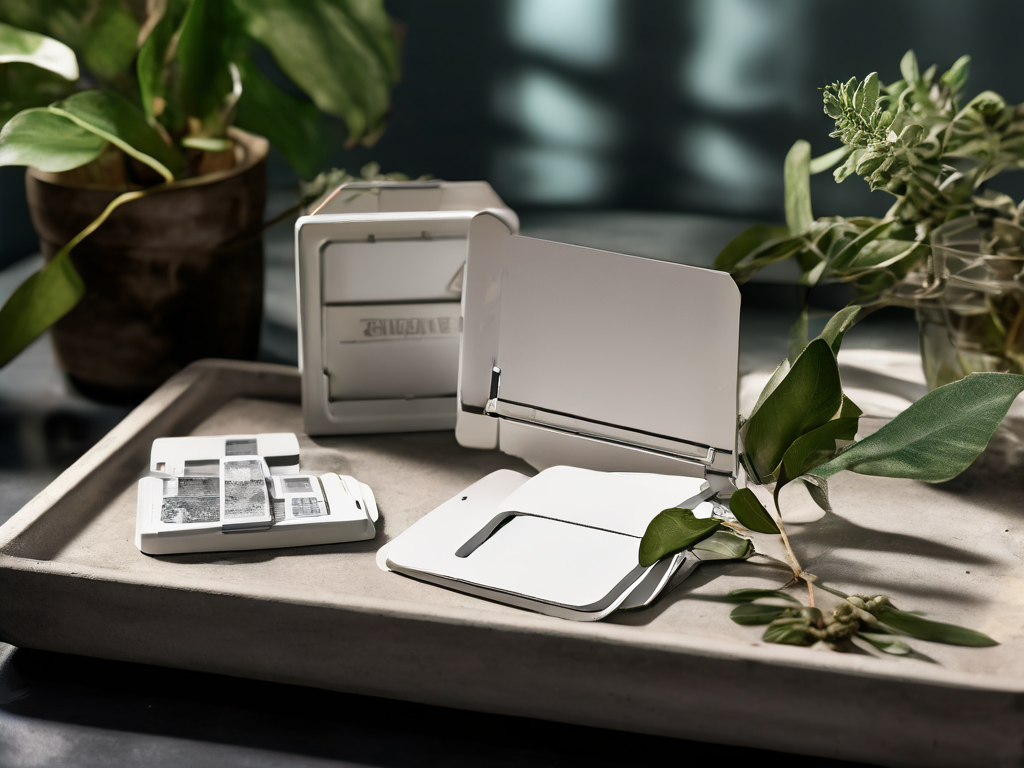 White subtitle filter cards and a language memory card arranged in a clear acrylic tray on a stone counter.